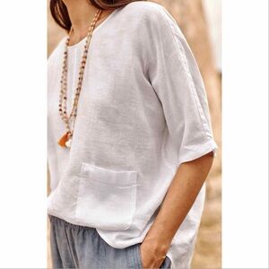 PureJill‎ J. Jill Short Sleeve Relaxed Linen Blouse Lagenlook Womens Size Large
